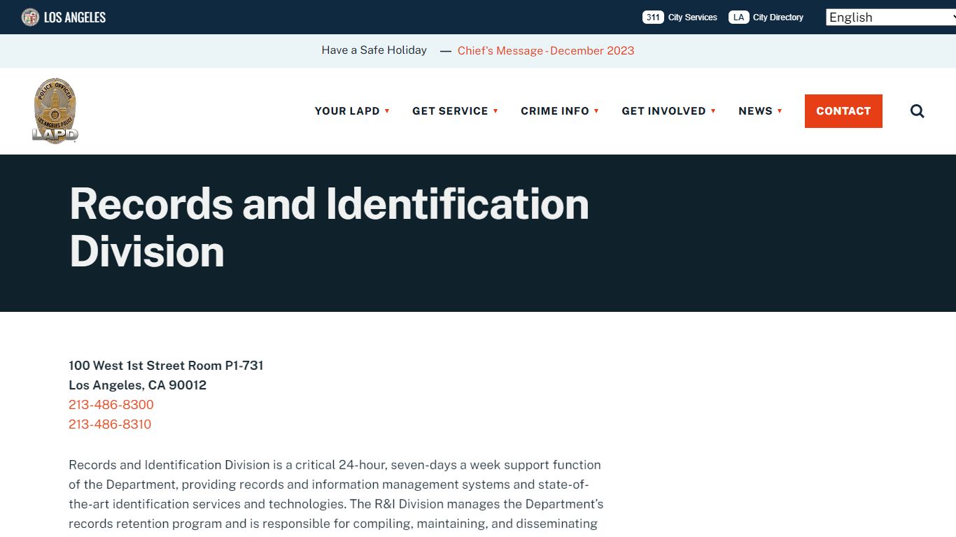 Records and Identification Division - LAPD Online