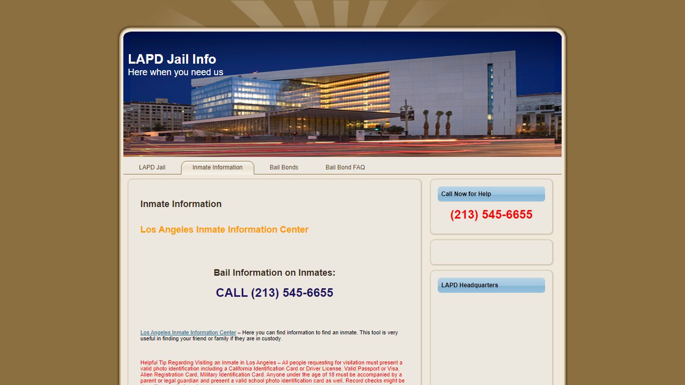 LAPD Jail Info » Inmate Information